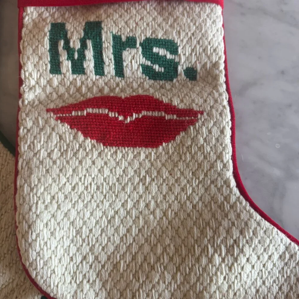 Jonathan Adler Mr. & Mrs. Embroidered Christmas Stockings Set – Velvet Back